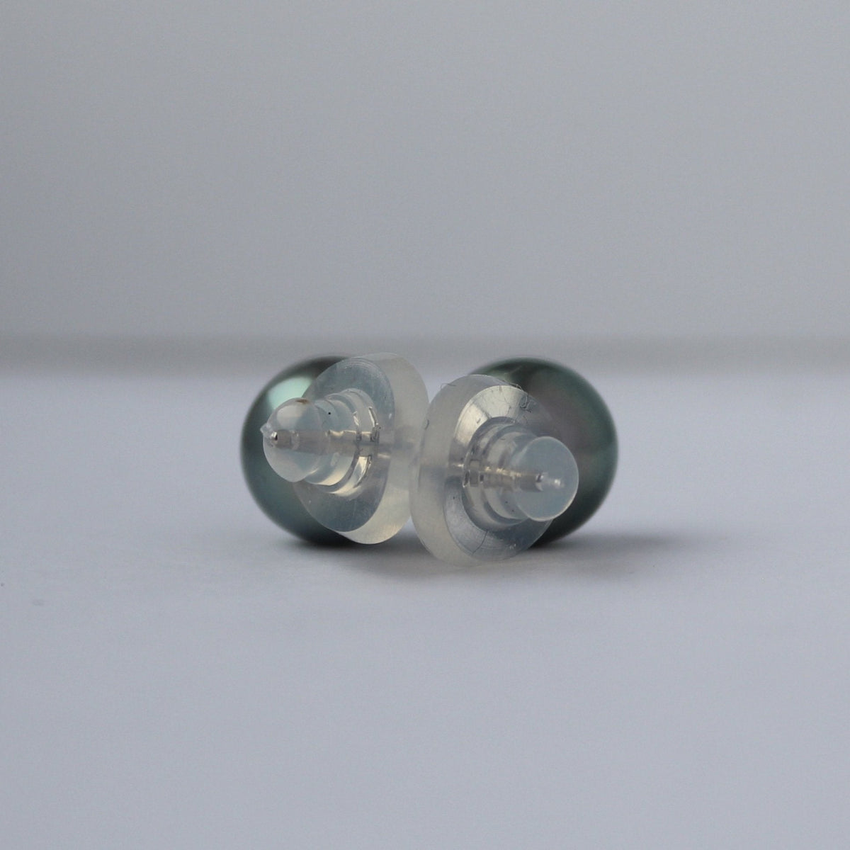 Black Cultured Tahitian Pearl (9mm) Stud Earrings in 14K White Gold