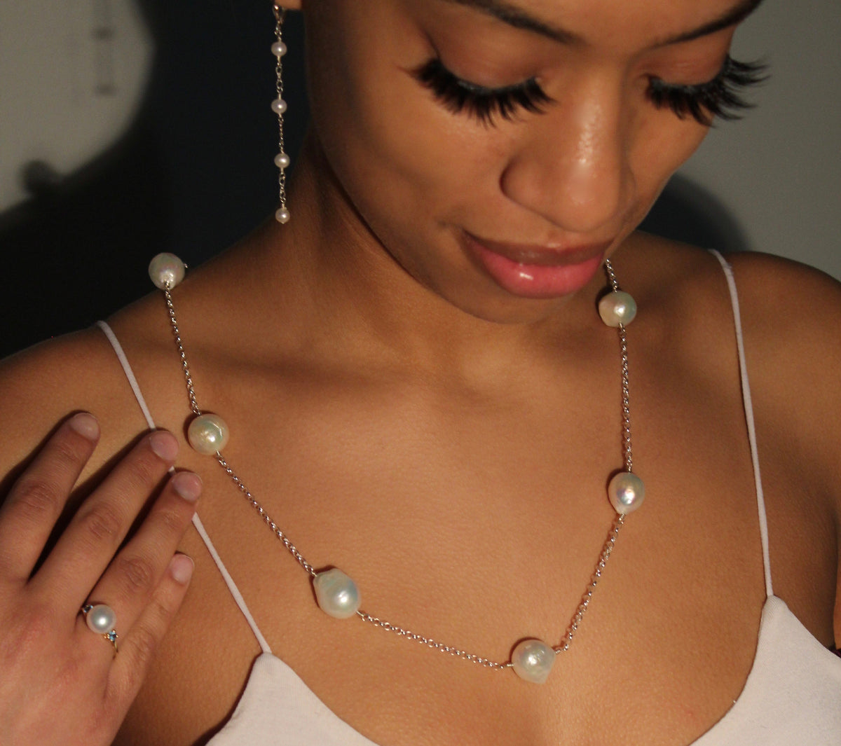 Modern Baroque Pearl Necklace on Chain